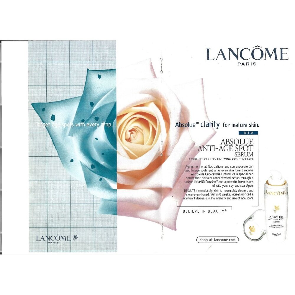 Lancome Paris Anti Age Spot Serum Beauty AD 2000s Print Ad 2 PAGE